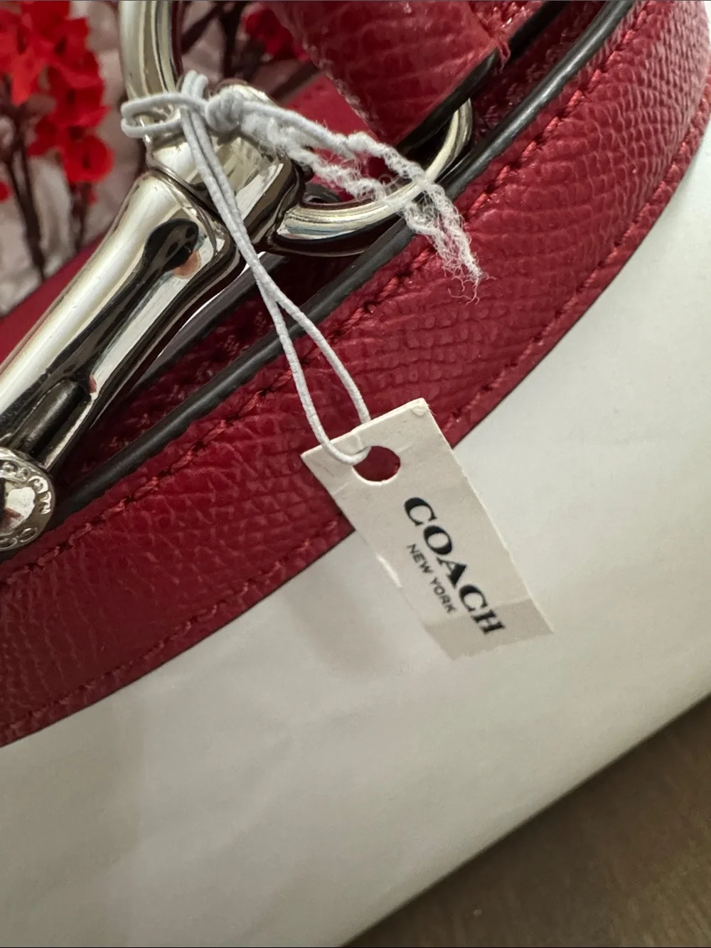 #99 COACH Red Pebbled LEATHER Dog Leash with Silver Hardware NWT *Rare*